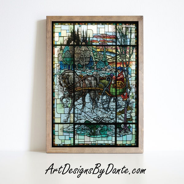 Sleigh Ride Stained Glass Photograph, Stained Glass Photograph, Winter Photograph, Christmas Photo, Digital Art Print, Digital Download #604