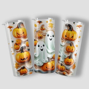 Halloween Ghosts Jack-o-Lantern Autumn Fall | 20 oz Skinny Tumbler Sublimation Design | Halloween Tumbler Wrap | PNG Instant DIGITAL File