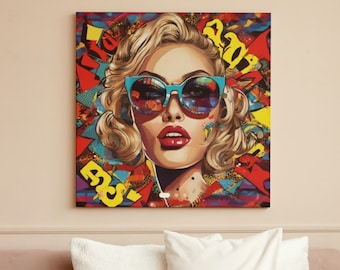 Woman Portrait Pop Art Canvas Print: Colorful Urban Graffiti Wall Art