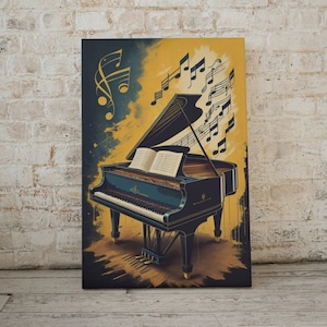 Elegant Piano Canvas Wall Art, Musical Instrument Painting, Vintage Music Wall Decor, Gift for Music Lovers, Canvas, Stretched, 1.25&quot;
