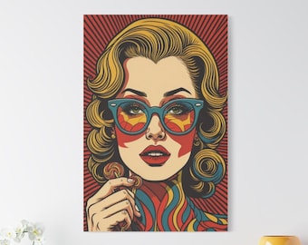 Vintage Comic Pop Art Woman Face Canvas: Retro Graffiti Girl