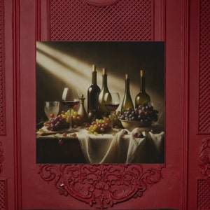 Elegante Wein Stillleben Leinwand Kunst, Vintage Wein und Trauben Wand dekor, Wein Flaschen und Gläser Kunstwerk, Leinwand, Gestreckt, 3,25 cm