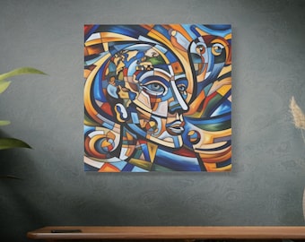 Abstract Face Cubism Art Canvas Painting: Picasso Style Home Decor