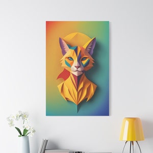 Colorful Geometric Cat Canvas Art, Polygonal Cat Wall Art, Abstract Animal Painting, Animal Wall Art, Cat Lover Gift, Canvas,Stretched,1.25&quot;