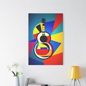 Colorful Abstract Guitar Wall Art, Guitar Canvas Art, Musical Instrument Cubism Art Canvas, Music Lover Gift, Canvas, Stretched, 1.25&quot;