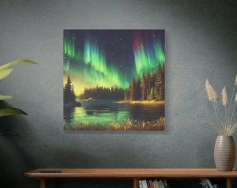 Northern Lights Canvas Print: Aurora Borealis Lakeside Wall Art