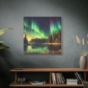 Northern Lights Canvas Print: Aurora Borealis Lakeside Wall Art