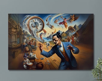 Surreal Art Canvas Print, Salvador Dali Wall Art, Time Warp Fantasy Painting, Salvador Dali and Surreal Clock Canvas, Surrealism Canvas