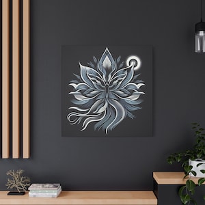 Abstract Lotus Canvas Art, Mystic Floral Wall Decor, Lotus Flower Canvas Painting, Boho Wall Decor, Modern Art, Canvas, Stretched, 1.25&quot;