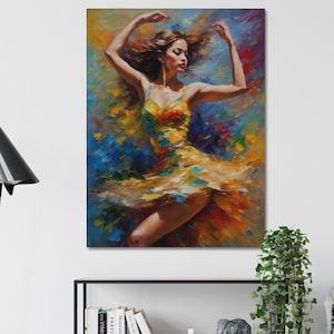 Colorful Dancer Girl Canvas Art: Modern Abstract Woman Print