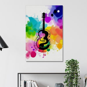 Abstract Guitar Canvas Art: Colorful Music Pop Art