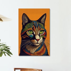 Colorful Cat Canvas Art, Animal Wall Decor, Cat Portrait Canvas Print, Abstract Cat Painting, Cat Wall Art, Animal Canvas, Cat Lover Gift