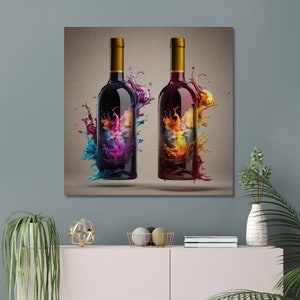Wine Bottle Splash Art: Colorful Kitchen Canvas (1.25&quot;)