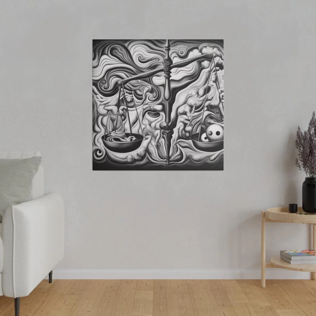 Surreal Balance Scale Canvas Print: Black and White Abstract Art - Etsy