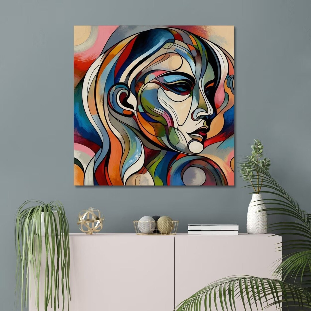 カラフルな抽象的な女性の肖像画：モダンアートキャンバス（1.25インチ