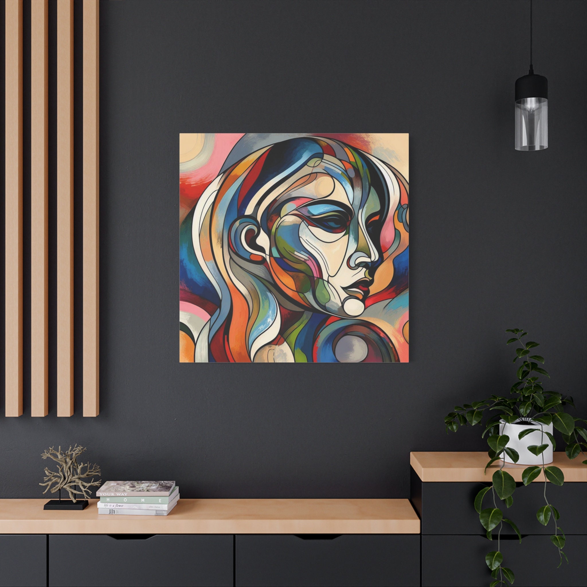 カラフルな抽象的な女性の肖像画：モダンアートキャンバス（1.25インチ