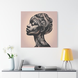 Minimalist Woman Face Line Art Canvas, Modern Black and White Woman Silhouette Canvas Print, Boho Wall Decor, Canvas, Stretched, 1.25&quot;