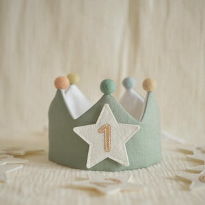Number and Star Custom Linen Crown for Kids & Children's Birthday, Personalized Gifts, Keepsake for First Birthday Party, Special Occasions