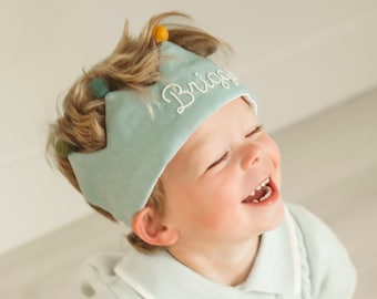 Hand Embroidered Linen Crown for Kids and Children's Birthdays, Personalized Gifts | Keepsake for First Birthday Party and Special Occasions