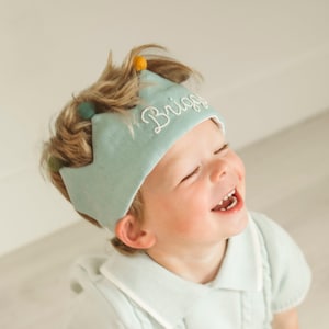 Hand Embroidered Linen Crown for Kids and Children&#39;s Birthdays, Personalized Gifts | Keepsake for First Birthday Party and Special Occasions