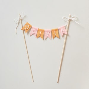 Daisy Theme Handmade Name Linen Flag Pennant Cake Topper, Personalized Cake Topper, Boho First Birthday Decor, 1st Birthday Decor, One B-day