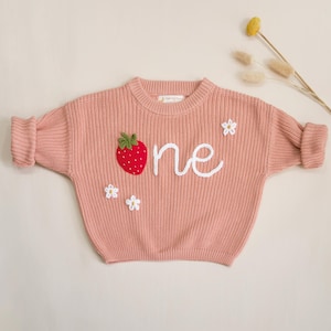 Berry First Birthday Embroidered Sweater: Custom Strawberry Outfit