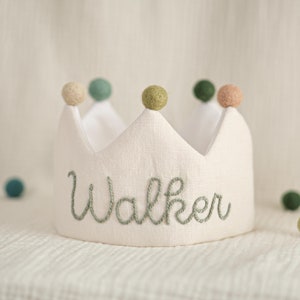 Hand Embroidered Linen Crown for Kids and Children&#39;s Birthdays, Personalized Gifts | Keepsake for First Birthday Party and Special Occasions