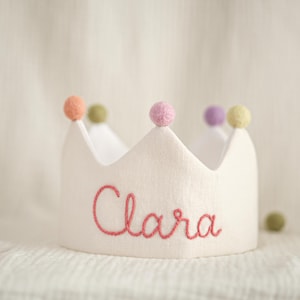 Hand Embroidered Linen Crown for Kids and Children&#39;s Birthdays, Personalized Gifts | Keepsake for First Birthday Party and Special Occasions