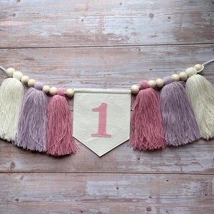 Personalized 1st Birthday Highchair Banner, Customized Yarn Tassel Garland, 1 Party Decor, Cake Smash High Chair Banner, Birthday Photo Prop