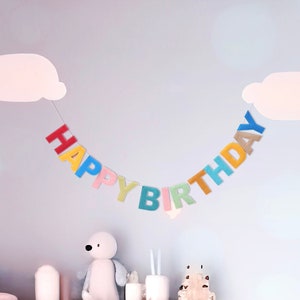 Alles Gute zum Geburtstag Banner | Geburtstagsgirlande | Party Girlande | Geburtstag Dekor | Party Dekor | Regenbogen Filzgirlande | Nachhaltiger Filzgeburtstag