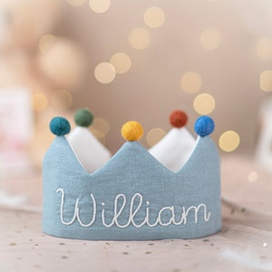 Hand Embroidered Linen Crown for Kids and Children's Birthdays, Personalized Gifts | Keepsake for First Birthday Party and Special Occasions