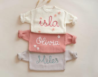 Custom Name Hand Embroidered Sweater, First Birthday Sweater, Fall Winter Outfit, Custom Baby 1st Birthday, Personalized Boy and Girl Outfit