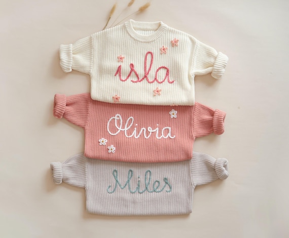Custom Name Hand Embroidered Sweater, First Birthday Sweater, Fall Winter Outfit, Custom Baby 1st Birthday, Personalized Boy and Girl Outfit