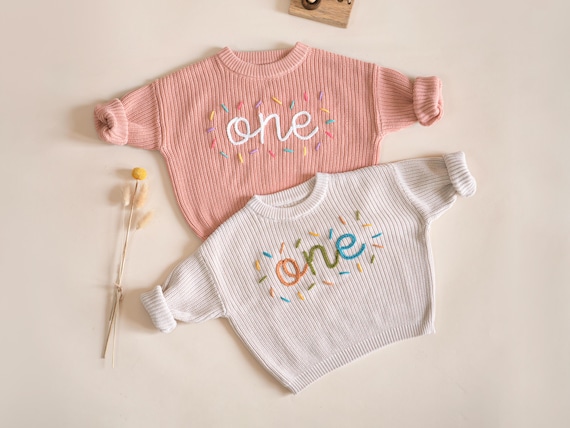 One Sprinkle Hand Embroidered Sweater, Custom First Birthday Sweater, Sweet One Sweater, Personalized Boy and Girl 1st Birthday Outfit