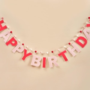 Beeren Geburtstag Leinen & Filz Girlande, Rot Rosa alles Gute zum Geburtstag Banner, Party Girlande, Mädchen 1