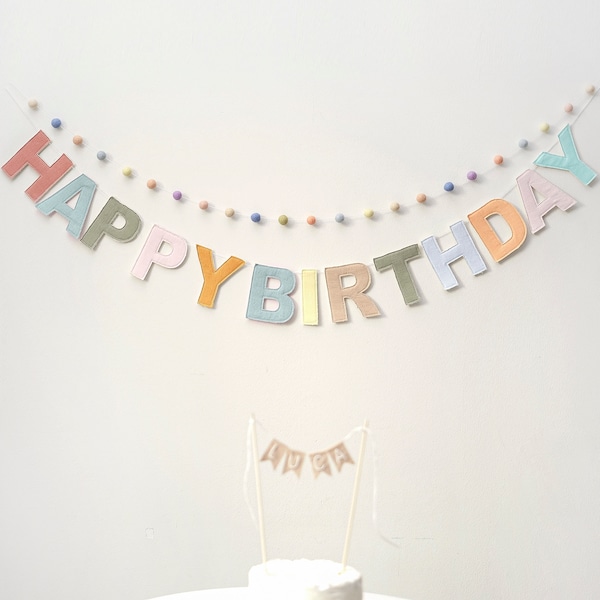 Happy Birthday Banner | Pastel Color | Birthday Linen Garland | Party Garland | Birthday Decor | Party Decor | Sustainable Birthday