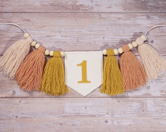 Personalized 1st Birthday Highchair Banner, Customized Yarn Tassel Garland, 1 Party Decor, Cake Smash High Chair Banner, Birthday Photo Prop