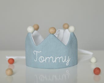 Hand Embroidered Linen Birthday Crown (Blue Color): Silly Goose Party Keepsake