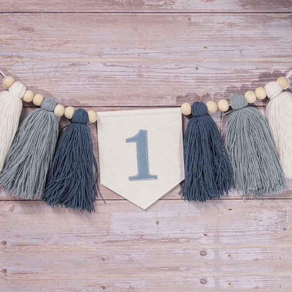 Personalized 1st Birthday Highchair Banner, Customized Yarn Tassel Garland, 1 Party Decor, Cake Smash High Chair Banner, Birthday Photo Prop