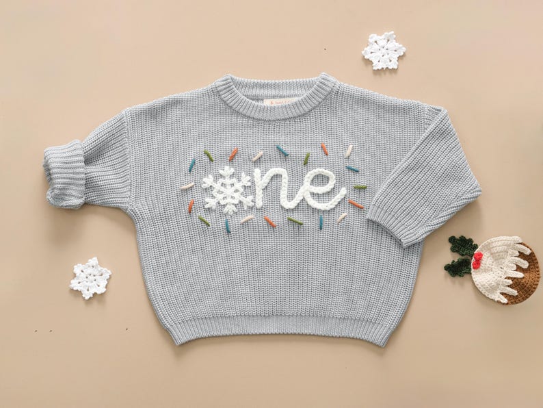 One Sprinkle Hand Embroidered Sweater, Custom First Birthday Sweater, Sweet One Sweater, Personalized Boy and Girl 1st Birthday Outfit image 12