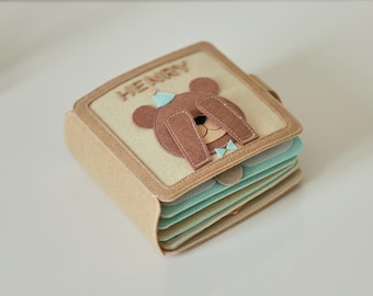 Personalized gift for baby boy& girl, Bear Adventure busy book, handmade felt quiet book, customized soft Montessori-inspired toy for travel