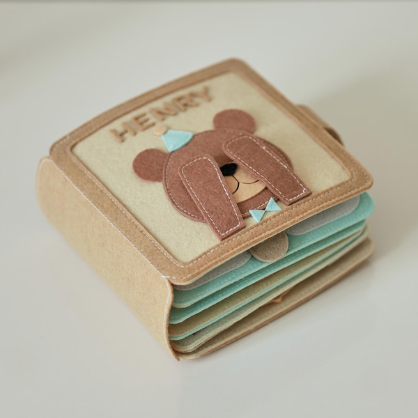 Personalized gift for baby boy& girl, Bear Adventure busy book, handmade felt quiet book, customized soft Montessori-inspired toy for travel
