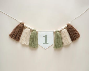 Personalized 1st Birthday Highchair Banner, Customized Yarn Tassel Garland, 1 Party Decor, Cake Smash High Chair Banner, Birthday Photo Prop