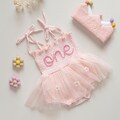 First Birthday Romper, 1st Birthday Outfit, Hand-embroidered One Romper, Personalized Baby Dress, Customized Baby Girl Dress, Gift for B-day product logo