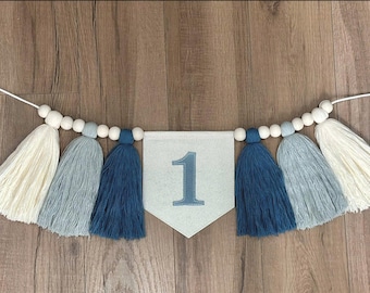 Personalisierte 1. Geburtstag Hochstuhl Banner, maßgeschneiderte Garn Quastengirlande, 1 Party Dekor, Cake Smash Hochstuhl Banner, Geburtstag Foto Requisite