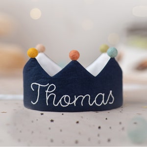 Hand Embroidered Linen Crown for Kids and Children's Birthdays, Personalized Gifts | Keepsake for First Birthday Party and Special Occasions