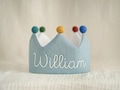 Hand Embroidered Linen Crown for Kids and Children's Birthdays, Personalized Gifts | Keepsake for First Birthday Party and Special Occasions