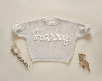 Custom Name Hand Embroidered Baby Sweater: First Birthday Outfit