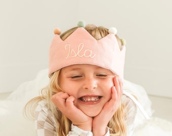 Hand Embroidered Linen Crown for Kids and Children's Birthdays, Personalized Gifts | Keepsake for First Birthday Party and Special Occasions