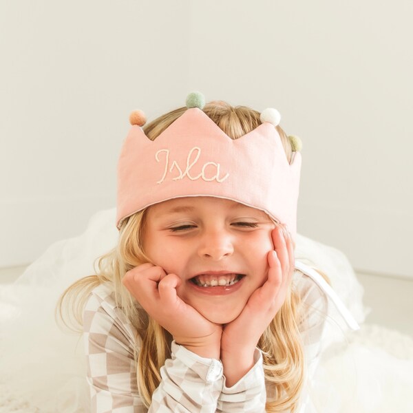 Hand Embroidered Linen Crown for Kids and Children's Birthdays, Personalized Gifts | Keepsake for First Birthday Party and Special Occasions